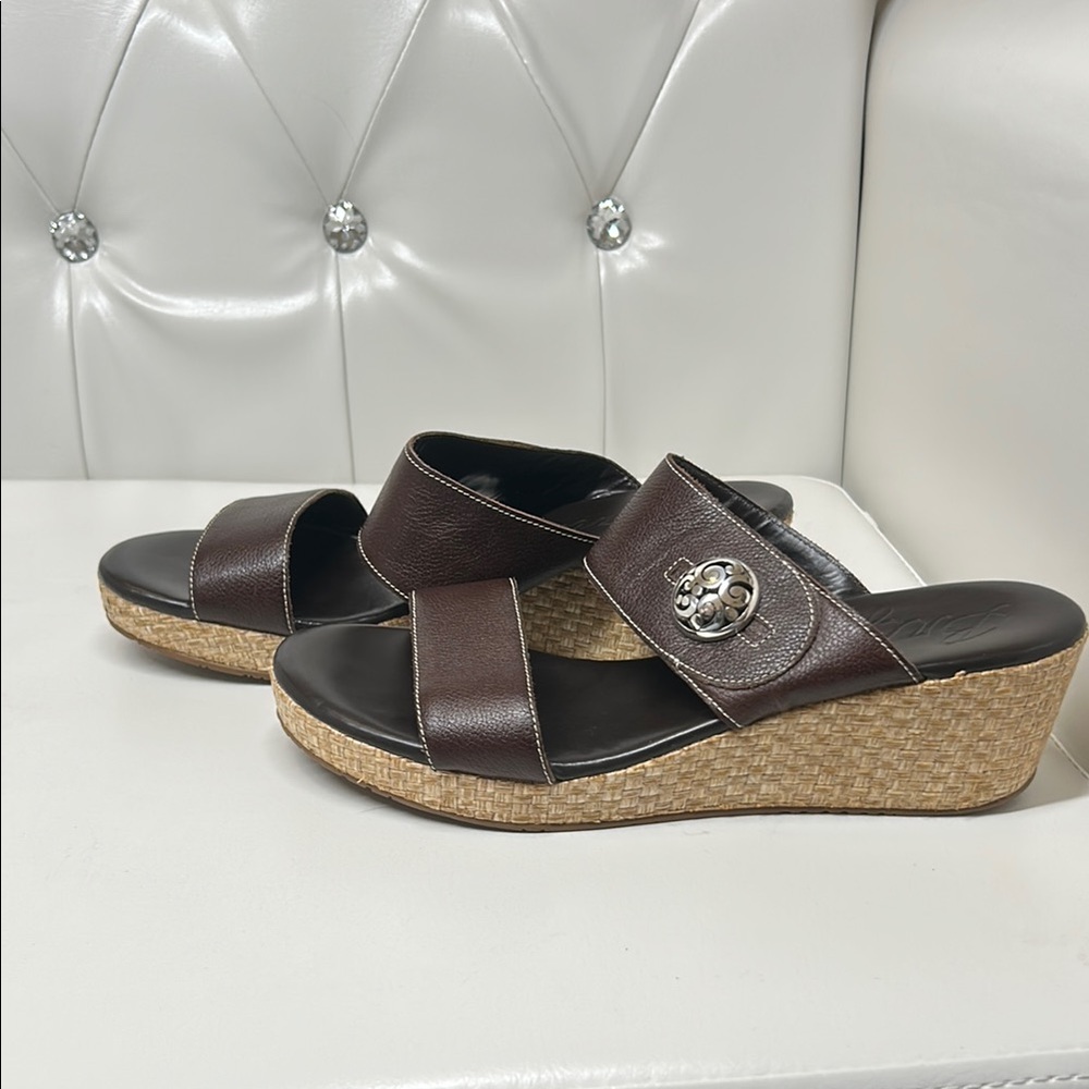 Brighton Brown Leather Wedge Sandals - Picture 6 of 12